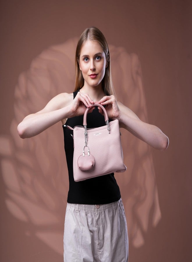 SANTORINI Small Satchel Bag for women | 3 Compartment with Sling strap | Structured Small sized Handbag for women (Pink) - Image 5